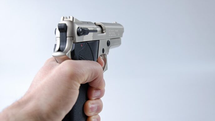pistol in hand